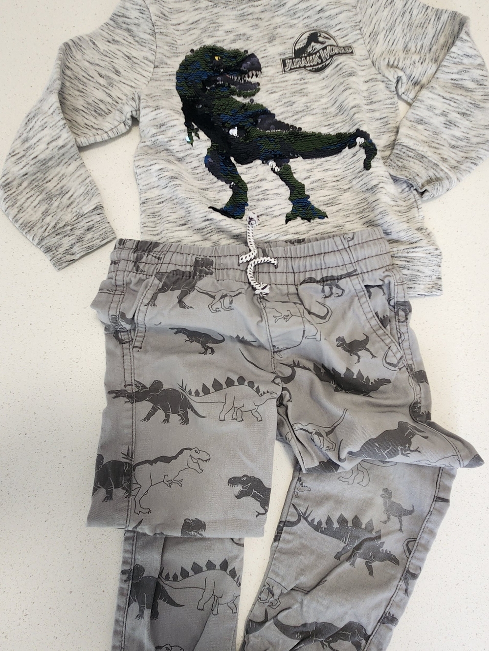 H&M Jurassic World Dinosaur 2-Piece Set | Sequin T-Rex | 4-5Y
